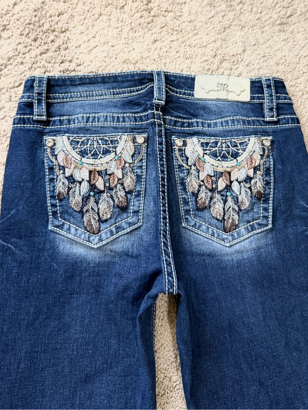 Womens Miss Me Jeans Size 29 Mid Rise Boot Dreamcatcher Y2k Rhinestone Blue - Picture 7 of 12